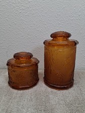 VINTAGE TIARA INDIANA GLASS SANDWICH AMBER CANISTER SET OF 2 & LIDS 5.5
