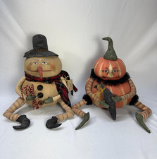 Vintage Gathered Traditions ERNIE Snowman and Pumpkins Halloween Decoration picture