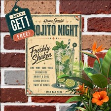 Hand Drawn Mojito Mint Cocktail Sign Vintage Havana Bar Pub Metal Plaque picture
