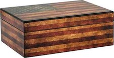 Old Glory American Flag Medium Cigar Humidor Wood Box - 25 To 50 Cigar Storage picture