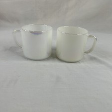 Federal Glass Faceted Moonglow Iridescent Opalescent Mug Cup D Handle Set Of 2 picture