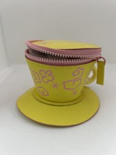 Disney Parks Teacup Shaped Coin Purse Spin Me Yellow Pink Zip NWT Mad Tea picture