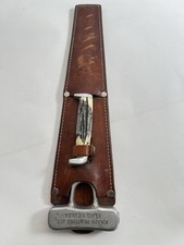 Vintage Knapp Hunting Kit Stag Handle Knife Saw Leather Sheath USA Elko Nevada picture