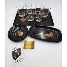 Rare Couroc Monarch Butterfly Serving Set NOS Glasses Trays Bowl Circa 1960s picture