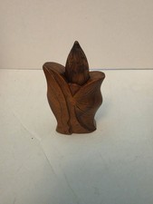 VTG John Oya Monkey-Pod Wood Plumeria Hawaiian Hand Carved Perfume Bottle RARE picture