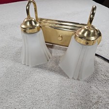 2 Bulb Brass Light Fixture w/Milk Glass Shades picture