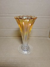 Vintage Imperial Glass Pillar & Flute Vase Marigold Carnival Glass Vase #682 picture