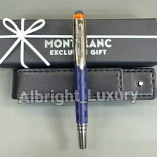 MONTBLANC StarWalker Blue Geometric Pattern Fountain Pen Silver Trim w/ Pouch picture