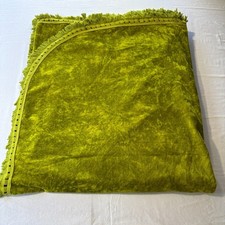 Vintage 1970s Chartreuse Green Crushed Velvet Queen Bedspread Fringe picture