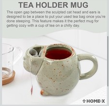 Home-X Cat Tea Cup Ceramic Cat Mug Coffee Mug 16oz Weathered Green 6”x4”x3” picture