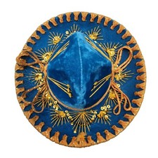 Vintage Blue Velvet Sombrero With Gold Embroidery & Tassels Salazar Yepez Youth picture