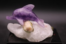 Peter Muller Hand Carved Amethyst Dolphin on Tourmaline Base picture