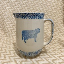 Vintage Tienshan Folk Craft Sponge Blue Heart Cow Ceramic Pitcher picture