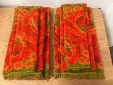 VTG Fieldcrest Orange Green Poppies 2 TOWEL SETS  Bath, Hand & Washcloth 6pcs picture