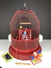 Red Vintage Beehive Style Metal Bridcage ~ w/ Hendryx Feeder & Items Shown picture