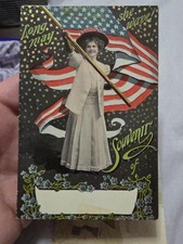 Antique 1900s Patriotic Lady American Flag 4th July Theochrom Postcard Germany picture