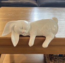 White Ceramic Sleeping Bunny Rabbit Shelf Sitter Figurine Whimsical Home Decor picture