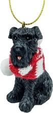 Miniature Black Schnauzer Dog Christmas Tree Ornament with Candy Cane Scarf picture