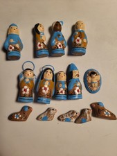 14 Vintage Mexican Nativity Scene Hand Painted Mexico Pottery Folk Art ShipsFree picture