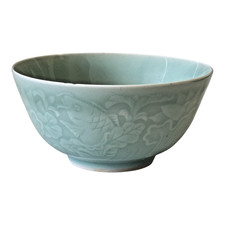 Vintage Celadon Porcelain Bowl, Koi Fish & Lotus Design - Martha Stewart Owned picture