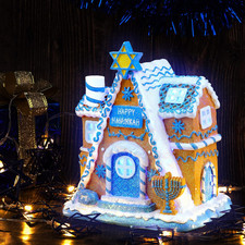 Hanukkah House Resin Tabletop Decor White and Blue Hanukkah LED Tabletop Decor H picture