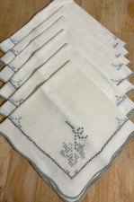 Set of 6 Vintage Linen Embroidered Cocktail Napkins 15” x 15” picture