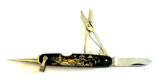 Rare K24 WWII Japanese Gold Silver Damascene Pocket Knife w/Three Tools picture