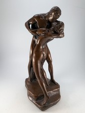 Vintage Plaster Sculpture with Bronze Color Finish.  Nude Embrace and Kiss. picture