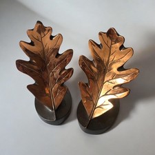 Vtg 50s PMC St Louis Oak Leaf Copper Tone Cast Metal Bookends MCM Library Office picture
