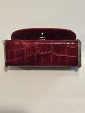 Vintage Brighton Lipstick Case Tube Holder Fark Red Leather Mirror Silver Heart picture