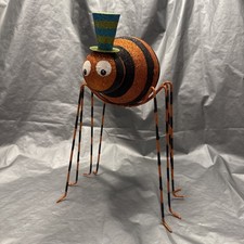 Pier 1 One VTG SPIDER HALLOWEEN Orange/Blue Grn Hat Glittr Decor 11.5” RARE EUC picture