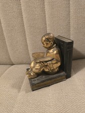 Vintage 1920s To 30s Heavy Metal Book End Gilded Chinese Child With Books picture