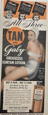 VINTAGE Gaby Greaseless Suntan Lotion & Shinola Liquid Cleaner Print Ad 6x12.5