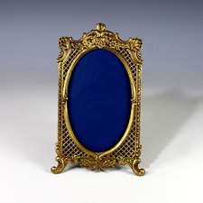 Antique French Gilt Metal Reticulated Photo Frame w Easel Glass picture