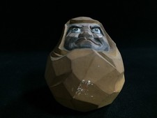 R0118 Vintage Japanese Daruma Doll Terracotta Ceramic Zen Buddhist Folk Art picture
