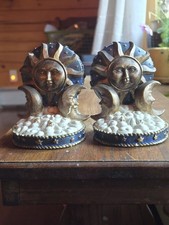 VTG RARE 90s Vandor Celestial Bookends Set Of 2 Ceramic Moon Sun Clouds picture