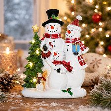 Christmas Decorations Indoor, Resin Snowman Family Figurines with Lighted Christ picture