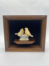 VTG USSR Carved Selenite Spar Gypsum Russian Love Bird Figurine Mounted & Framed picture
