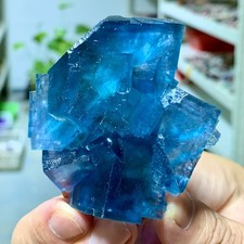 90G Natural Crystal Rare transparent blue-green cubic fluorite sample picture