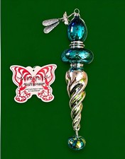 Marquis Waterford Teal & Silver Crystal Twist Finial Hanging Ornament Vintage  picture