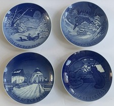 4 VTG Blue & White Plates Cat Rabbit Pheasant Snow Bing & Grondahl Denmark 7” picture