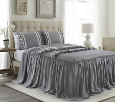 HIG 3 Piece Gray Ruffle Skirt Bedspread Set 30 inches Drop Queen King Size picture