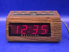 Vtg Westclox Woodgrain Compact Size Alarm Clock w/Red LED Model No.49821 *WORKS* picture