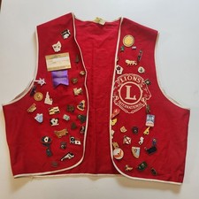 Vintage Lions International Red Club Vest Large W/ Enamel Pin Collection 1968 picture