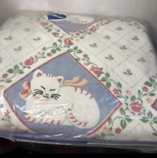 Vintage St. Mary’s Country Cat Full  Or Twin 72 X 90 Pink White Blue Blanket picture