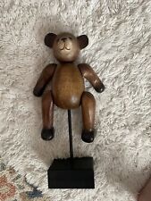 Vintage Carved Wooden Teddy Bear- Moveable Arms -Legs -Head 17 Inches On Stand picture