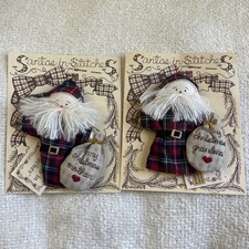 Vtg Valories Santa in Stitches Christmas Ornaments Pair Mother Grandma Gift picture