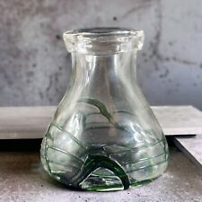 Clear Heavy Art Glass Vase With Dark Green Swirls All Over Glassware Decor VTG picture