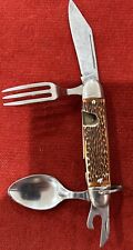 Vintage Hobo Knife Made In USA By Colonial Campers Multi Tool Jigged Handles picture