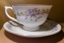A Teleflora Gift Fine Porcelain Tea Cup & Saucer Doves & Flowers W/Gold Trim VNG picture